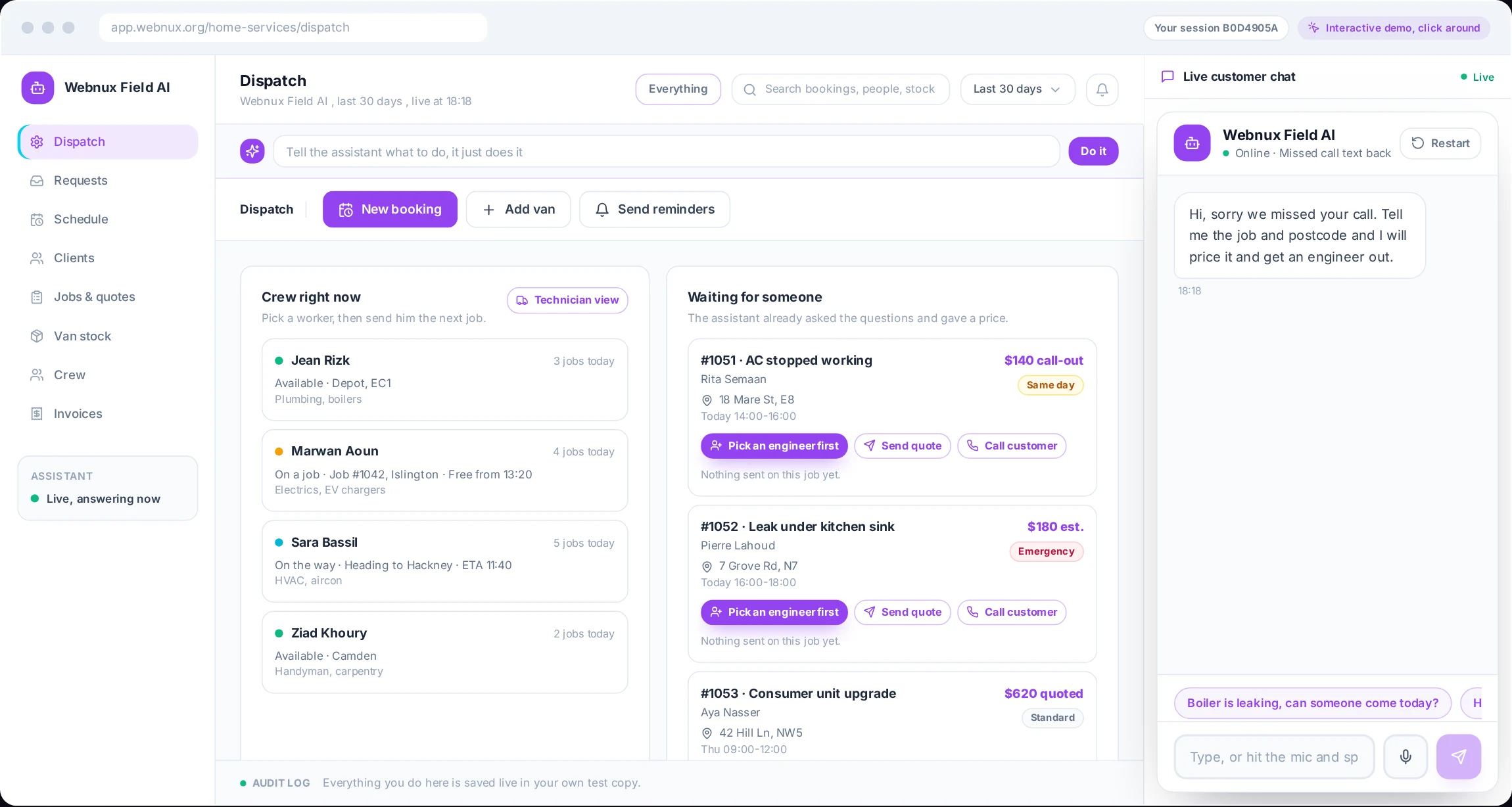 Jobs, dispatch and customers handled by one system instead of chat threads